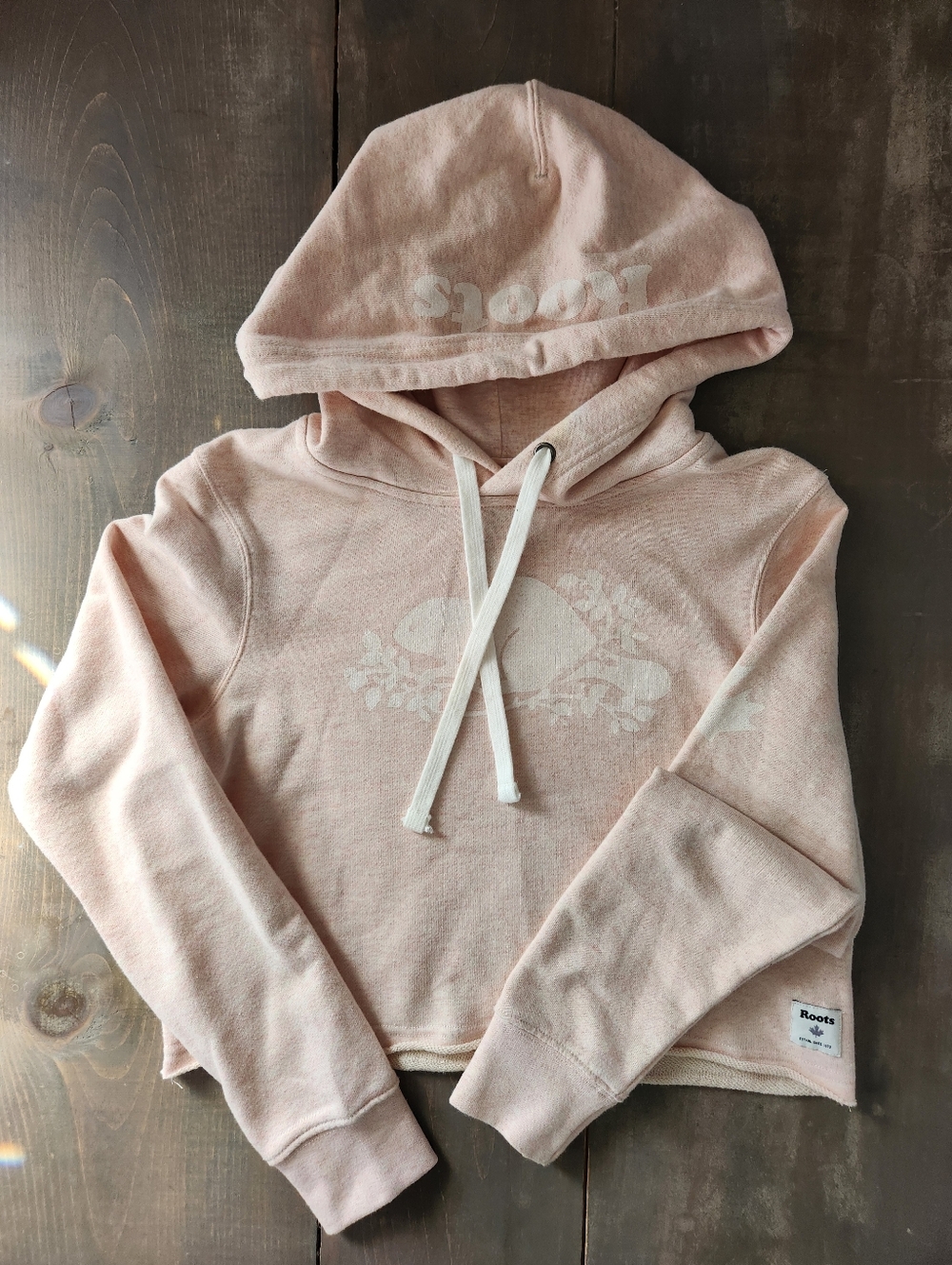 Roots Pink Cropped Beaver Logo Hoodie - Size XXS